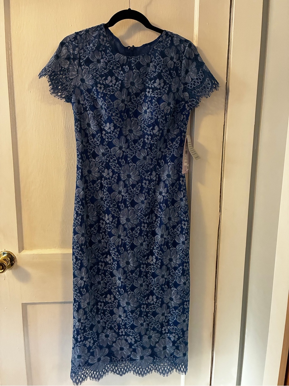 JS Collections Blue Floral Lace Sheath Dress